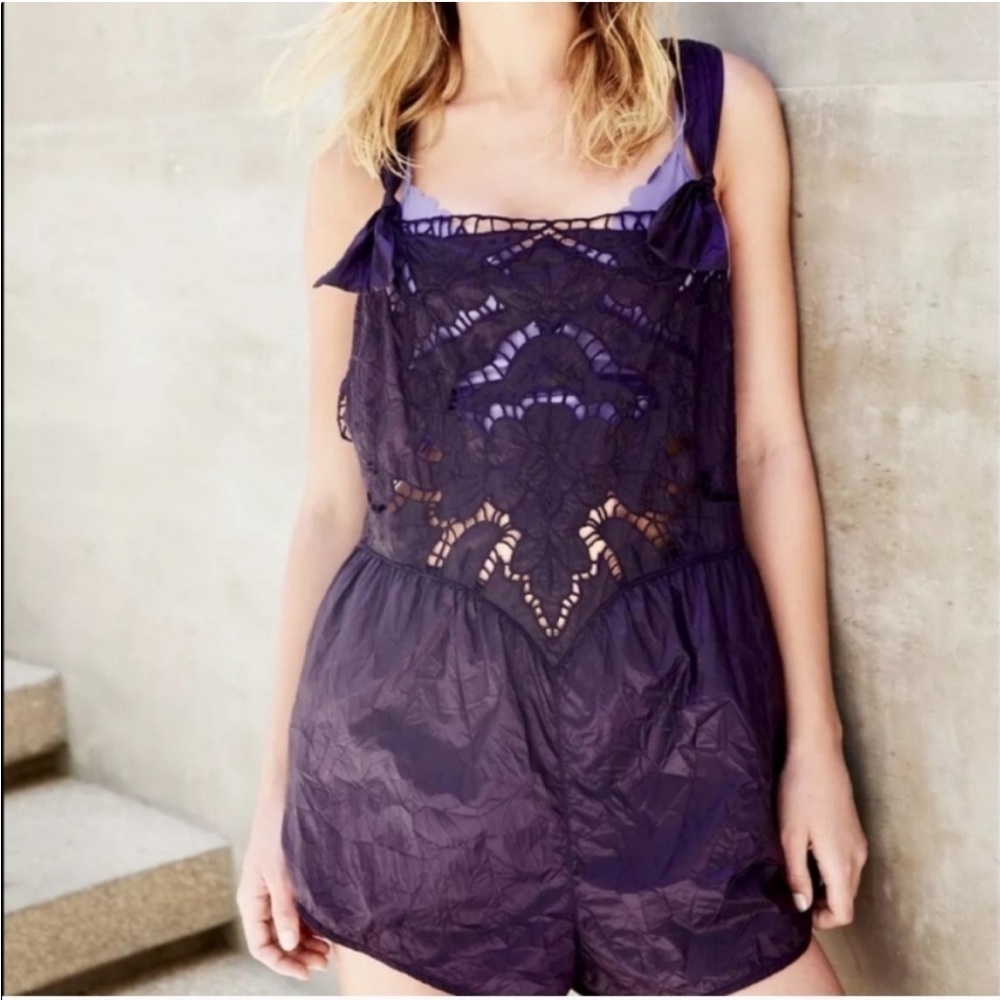 Free People Movement Elevation Lightweight Embroidered Eyelet Romper Sz S